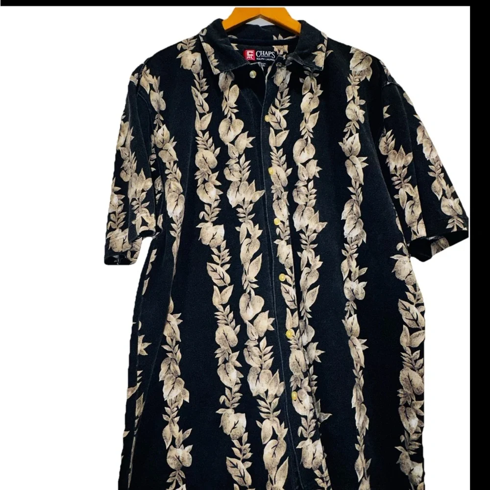 VNT 90s Chaps Ralph Lauren ReversePrint Botanical Polo M Aloha Tropical Cotton